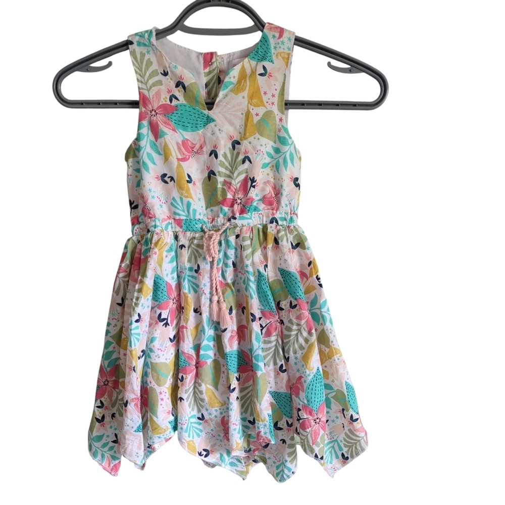 Tommy Bahama Tropical Floral Handkerchief Hem Dress Lined Size 2T‎